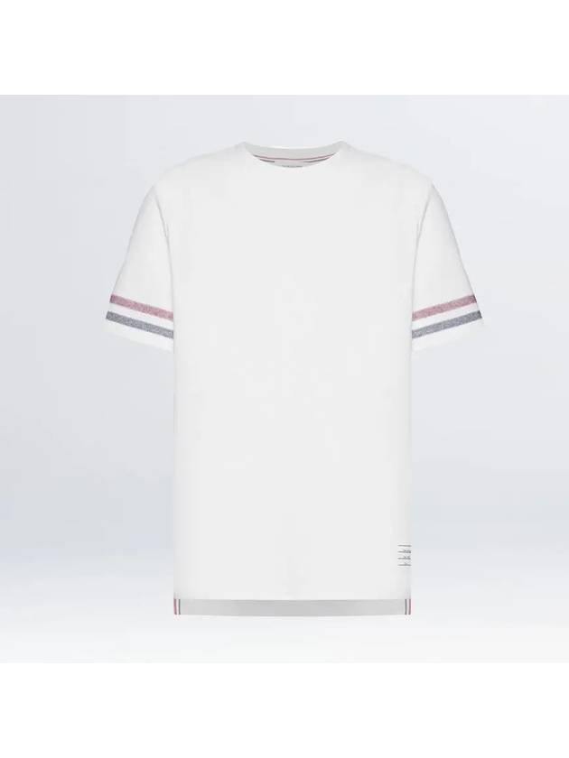 Textured Cotton Stripe Short Sleeve T-Shirt White - THOM BROWNE - BALAAN 4