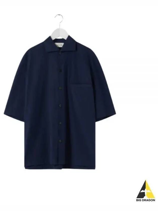 Camp Collar Cotton Short Sleeve Shirt Navy - LEMAIRE - BALAAN 2