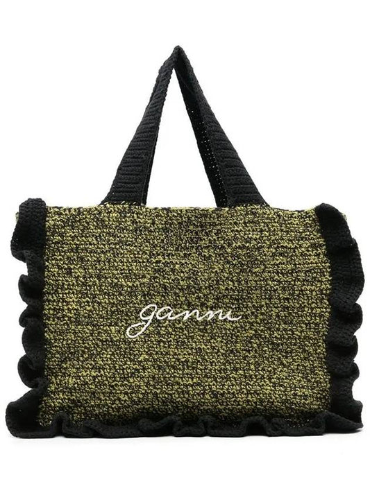 Embroidered Logo Knit Tote Bag Black Green - GANNI - BALAAN 2