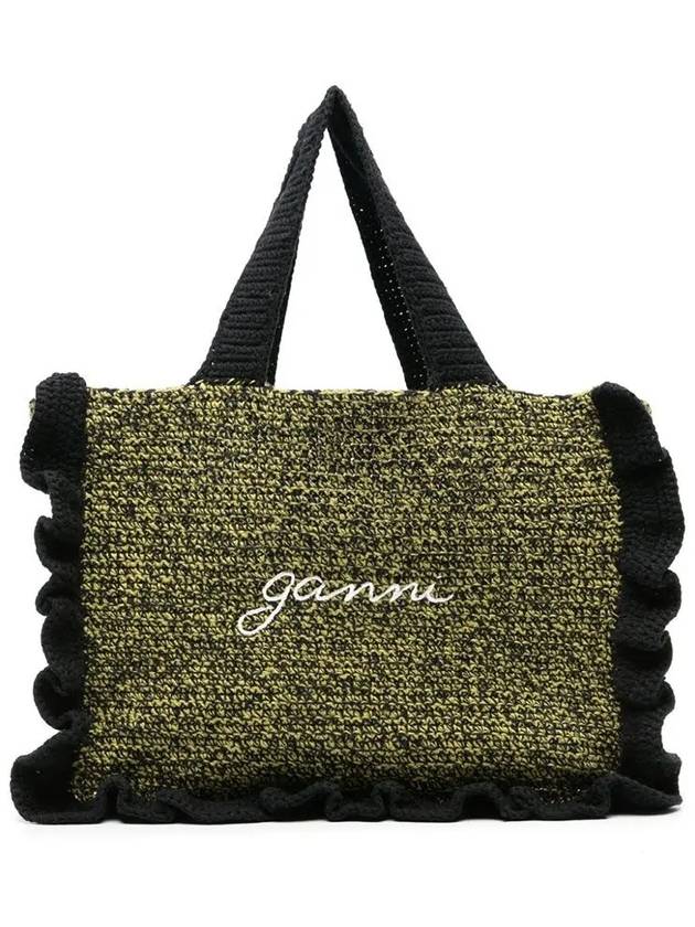 Embroidered Logo Knit Tote Bag Black Green - GANNI - BALAAN 3