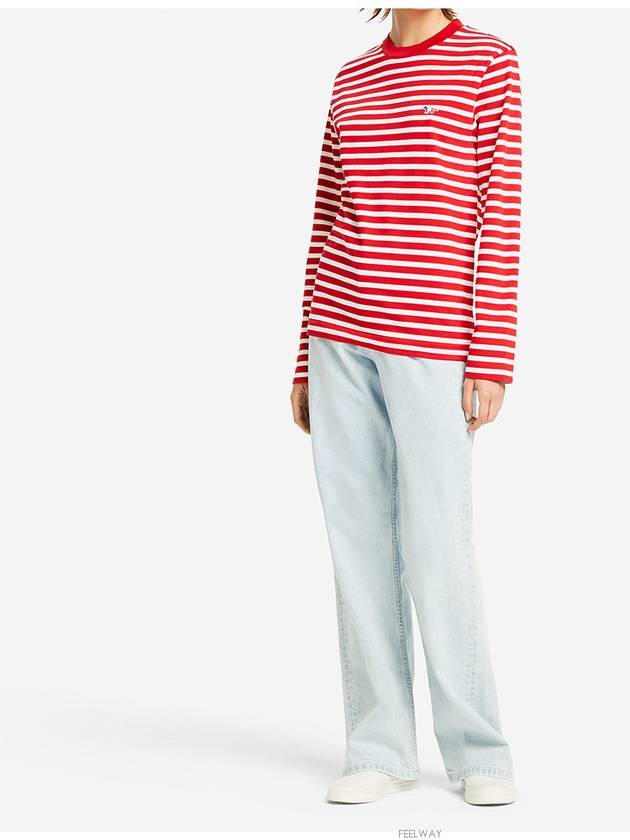 Fox Logo Stripe Long Sleeve T-Shirt Red - MAISON KITSUNE - BALAAN 4