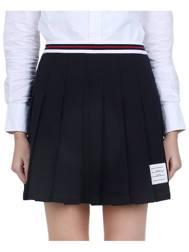 Women's Striped Band Cotton Pleated Skirt Navy - THOM BROWNE - BALAAN 3