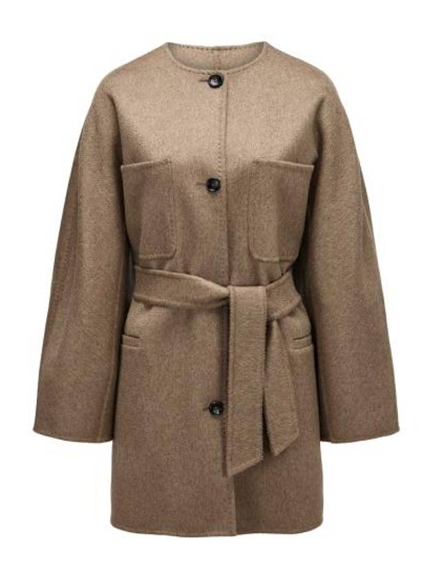 Albata Crew Neck Belt Single Coat Brown - MAX MARA - BALAAN 2