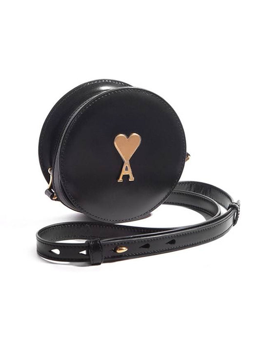 Paris Round Leather Cross Bag Black - AMI - BALAAN 1