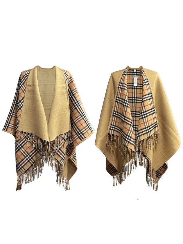 Women's Check Reversible Wool Cape Beige - BURBERRY - BALAAN 2