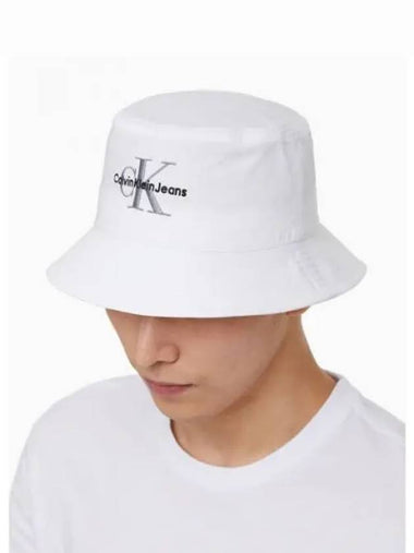 JEANS White CKJ Monogram Embroidery Bucket Hat HX0508 391 - CALVIN KLEIN - BALAAN 1