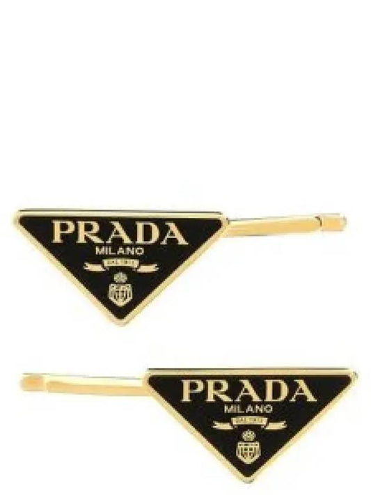 Triangle Logo Hair Clip Gold Black - PRADA - BALAAN 2