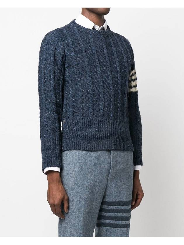 Donegal Twist Cable 4-Bar Classic Crewneck Knit Top Blue - THOM BROWNE - BALAAN 3