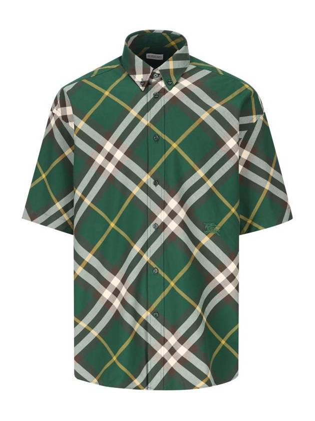 Embroidered Logo Plaid Short-Sleeve Shirt Green - BURBERRY - BALAAN 2