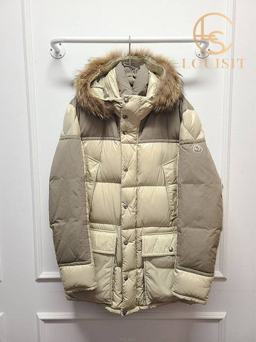 Used luxury goods Lewis It 4 Moncler Beige Frey Glossy Hooded Fur Padded Jumper - MONCLER - BALAAN 1