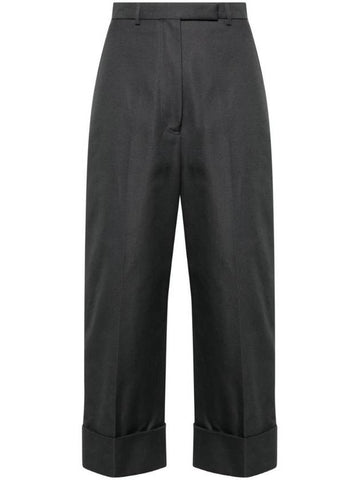 High Waist Cotton Canvas Straight Pants Dark Grey - THOM BROWNE - BALAAN 1