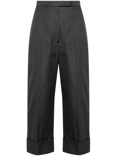 High Waist Cotton Canvas Straight Pants Dark Grey - THOM BROWNE - BALAAN 1