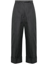 High Waist Cotton Canvas Straight Pants Dark Grey - THOM BROWNE - BALAAN 1