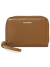 Logo Plaque Zip Round Calf Leather Coin Wallet Brown - JIL SANDER - BALAAN 2