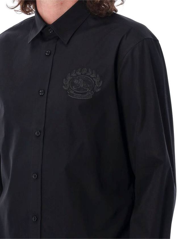 Embroidered Logo Long Sleeve Shirt Black - BURBERRY - BALAAN 4