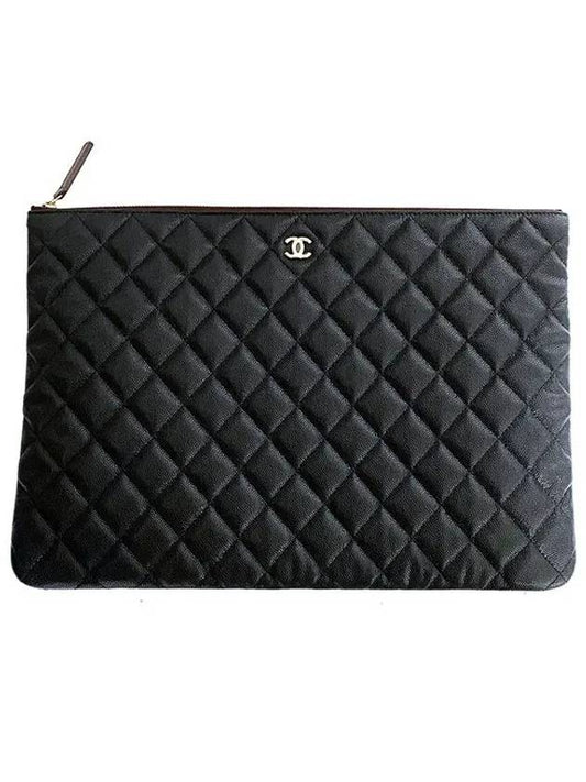 Large Classic Pouch Grained Calfskin Gold Black - CHANEL - BALAAN 2