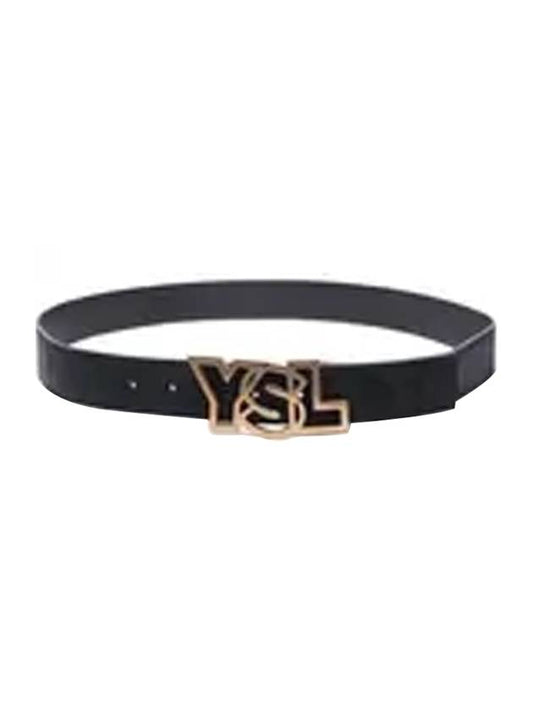 Men's Gold Big YSL Logo Leather Belt Black - SAINT LAURENT - BALAAN.