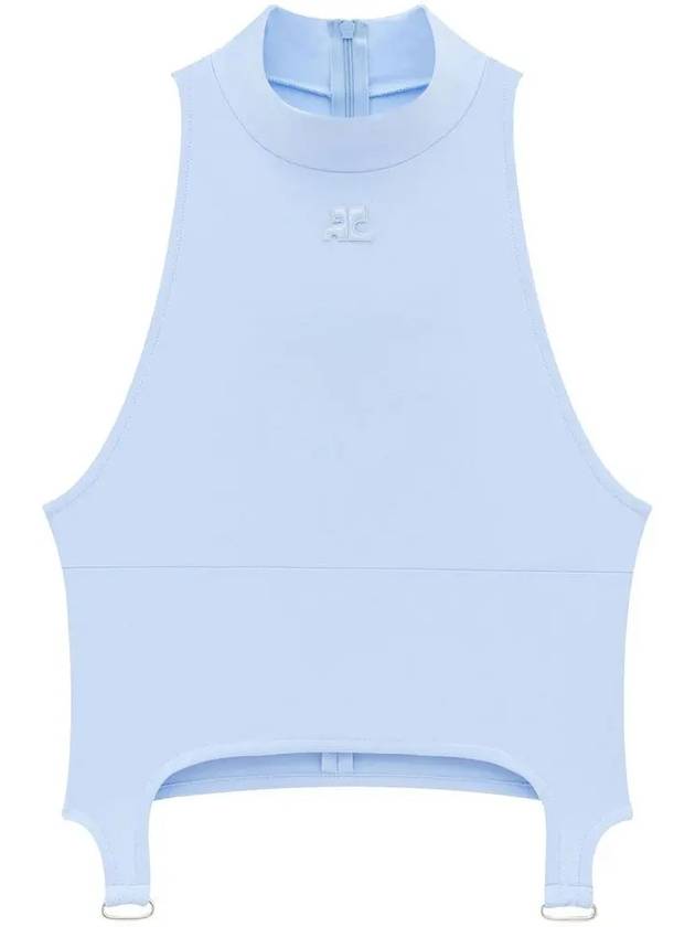 Embroidered Logo High-Neck Crop Sleeveless Blue - COURREGES - BALAAN 2