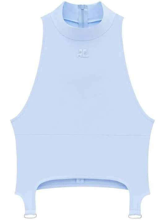 Embroidered Logo High-Neck Crop Sleeveless Blue - COURREGES - BALAAN 2