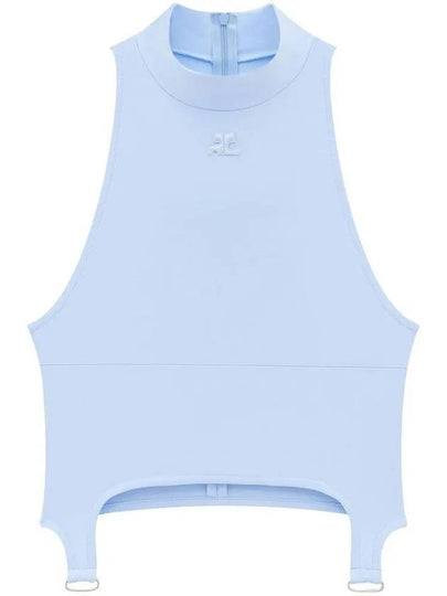 Embroidered Logo High-Neck Crop Sleeveless Blue - COURREGES - BALAAN 2