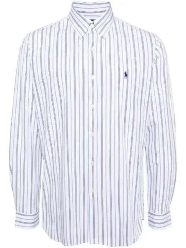 Embroidered Pony Logo Striped Long Sleeve Shirt Blue White - POLO RALPH LAUREN - BALAAN 2