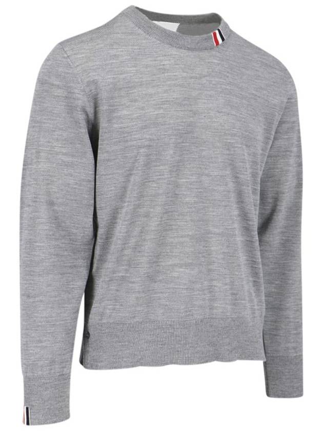 Intarsia Stitch Crew Neck Merino Wool Knit Top Light Grey - THOM BROWNE - BALAAN 3