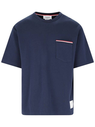 Cotton Oversized Pocket Short Sleeve T-Shirt Navy - THOM BROWNE - BALAAN 2