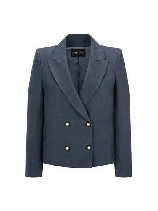 Women s Peaked Lapel Linen Double Jacket Dark Indigo - GIORGIO ARMANI - BALAAN 1