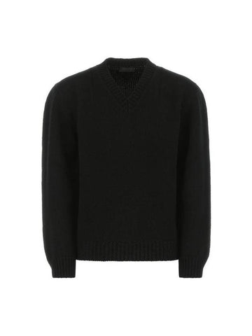 V-Neck Wool Knitted Sweater Black - PRADA - BALAAN 1