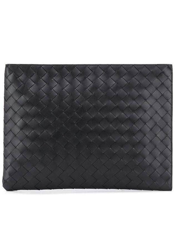 Intrecciato Half-Zip Clutch Bag Black - BOTTEGA VENETA - BALAAN 1