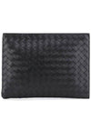 Intrecciato Half-Zip Clutch Bag Black - BOTTEGA VENETA - BALAAN 1