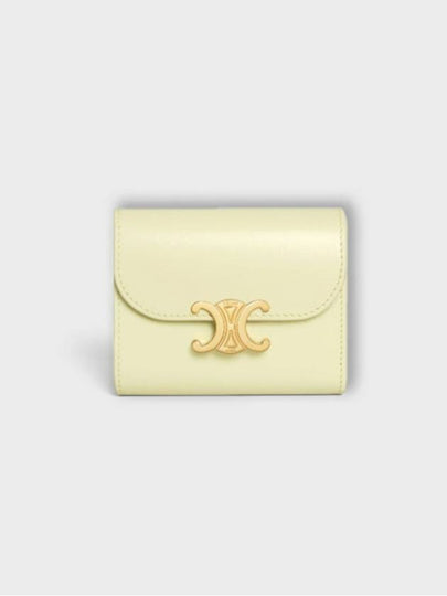 Triomphe Small Shiny Calfskin Half Wallet Light Yellow - CELINE - BALAAN 2