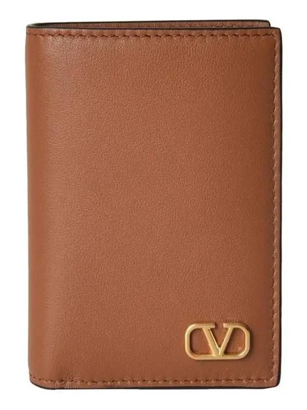 V Logo Signature Half Wallet Brown - VALENTINO - BALAAN 1