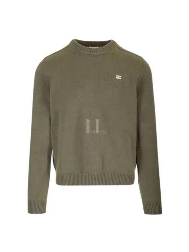 Men's Triomphe Crew Neck Cashmere Wool Knit Top Khaki - CELINE - BALAAN 2