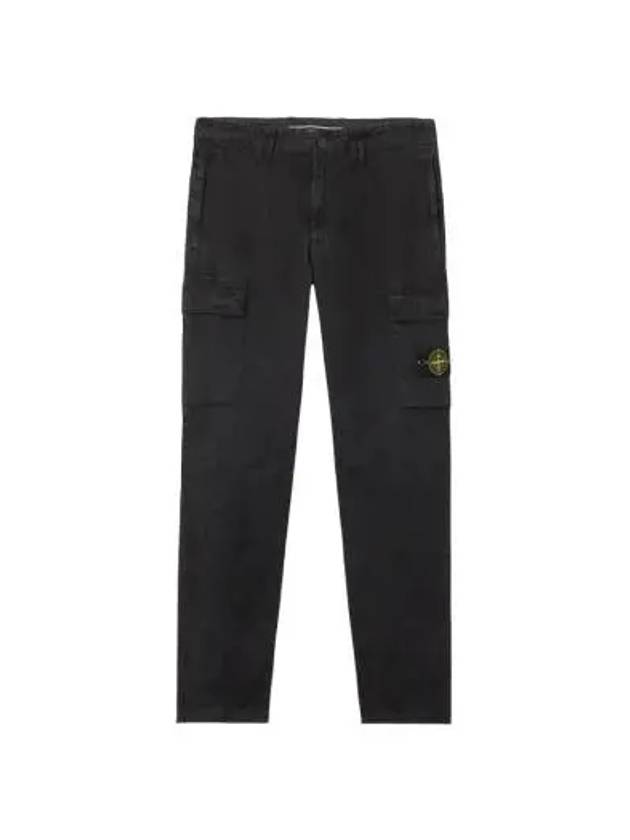 Stretch Organic Broken Twill Cotton Old Effect Straight Pants Black - STONE ISLAND - BALAAN 3