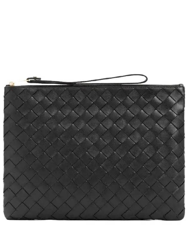 Intrecciato Medium Flat Pouch Bag Black - BOTTEGA VENETA - BALAAN 2