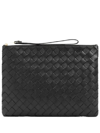 Intrecciato Medium Flat Pouch Bag Black - BOTTEGA VENETA - BALAAN 2