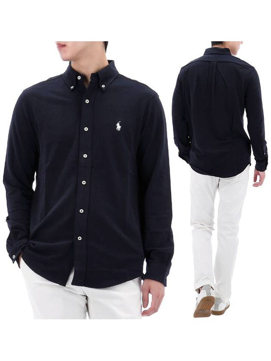 Embroidered Logo Cotton Long Sleeve Shirt Navy - POLO RALPH LAUREN - BALAAN 2