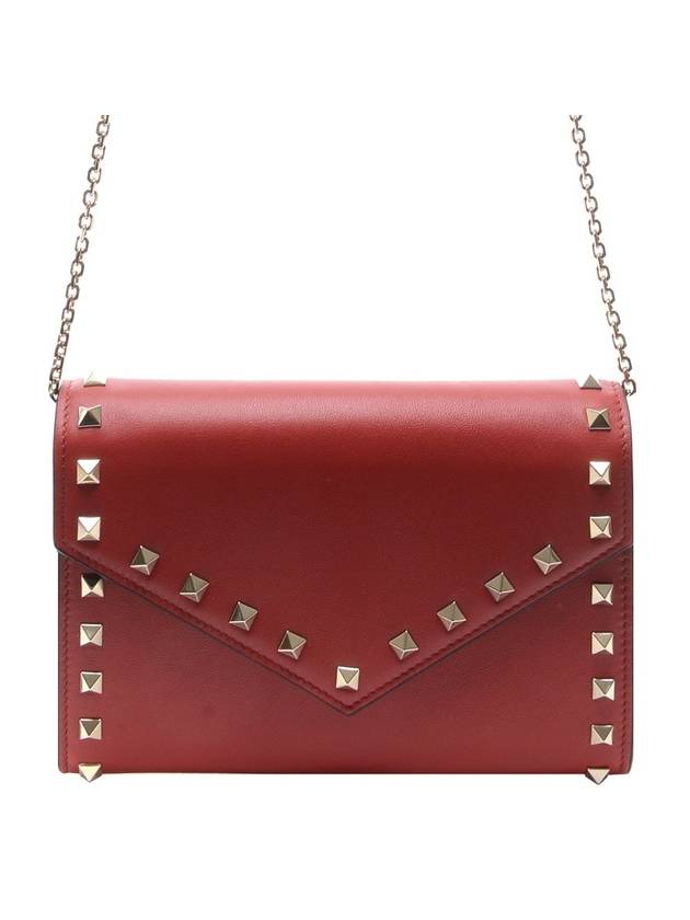 Rockstud Chain Calfskin Shoulder Bag Red - VALENTINO - BALAAN 1