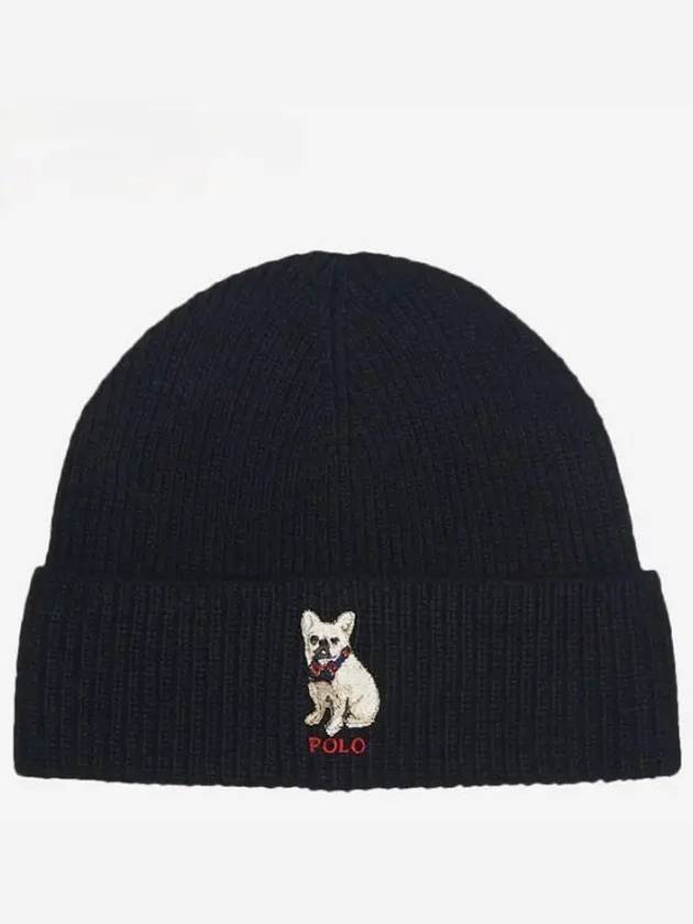 Embroidered French Bulldog Wool Beanie Black - POLO RALPH LAUREN - BALAAN 2