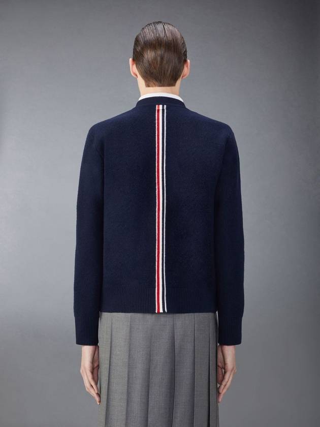 Brushed Effect Virgin Wool Cardigan Navy - THOM BROWNE - BALAAN 3