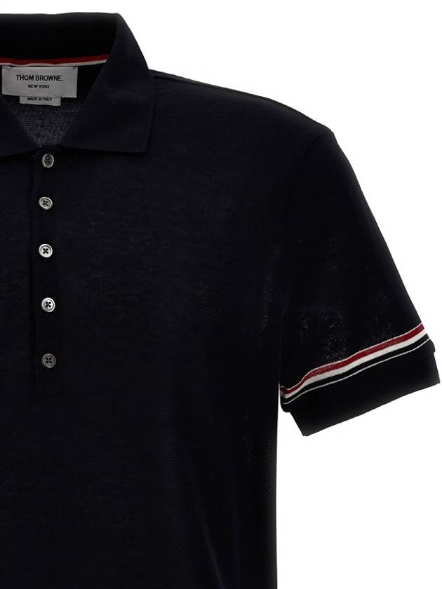 Lightweight Cotton Short Sleeve Polo Shirt Navy - THOM BROWNE - BALAAN 4