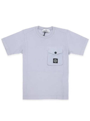 Stone Kids Waffen Patch Pocket Short Sleeve Light Blue 781620247 V0047 10 12A - STONE ISLAND - BALAAN 1