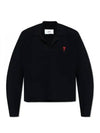 Small Heart Long Sleeve Polo Shirt Black - AMI - BALAAN 2