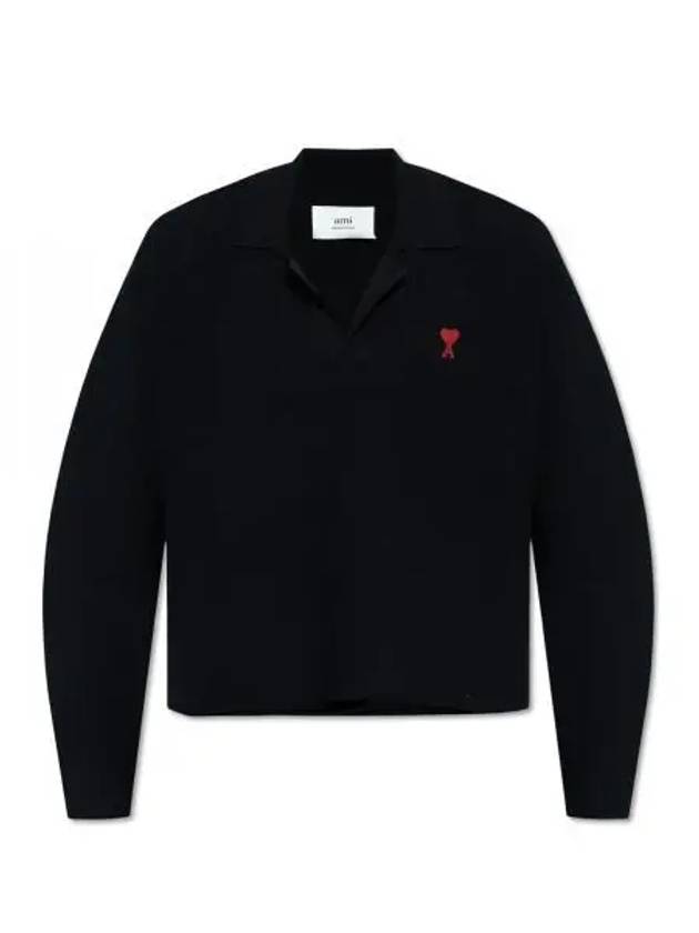 Small Heart Long Sleeve Polo Shirt Black - AMI - BALAAN 2