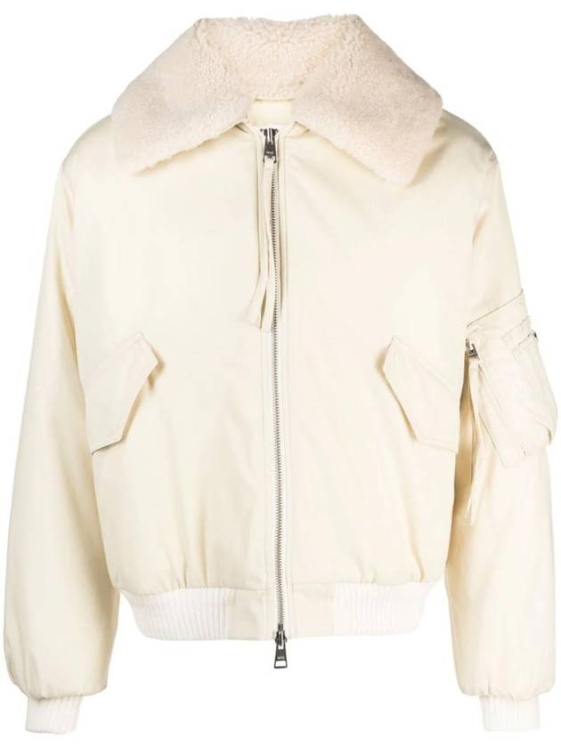 Boxy Shearling Collar Bomber Jacket Ivory - AMI - BALAAN 1