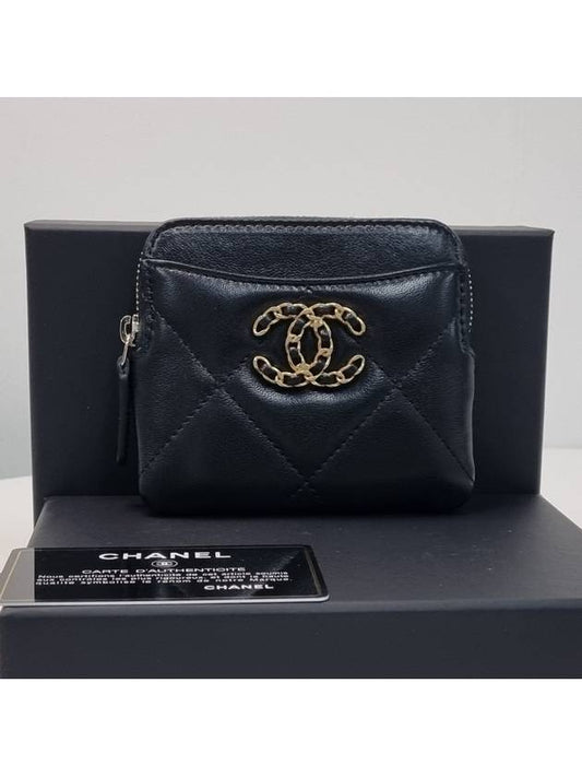 Nineteen Gold CC Logo Lambskin Zipper Card Wallet Black - CHANEL - BALAAN 2