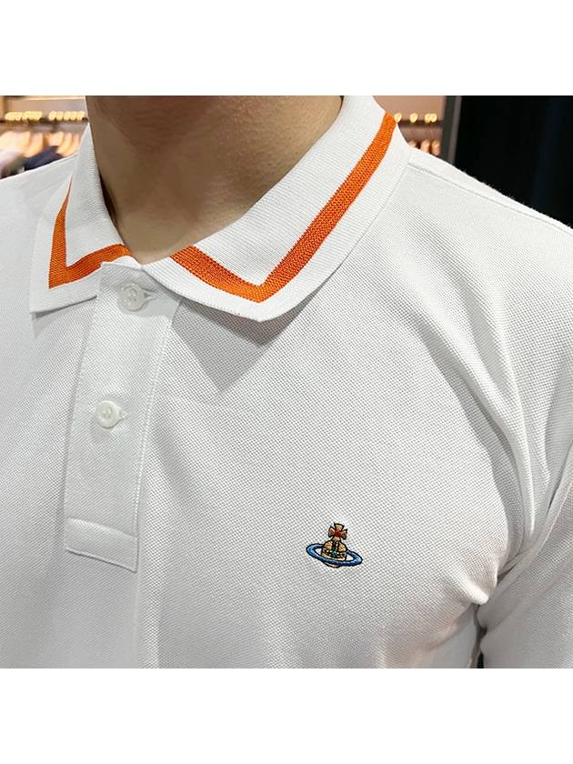 Men's Logo Striped Short Sleeve Polo Shirt White - VIVIENNE WESTWOOD - BALAAN.