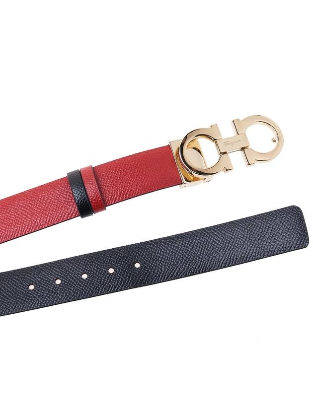 Reversible Gancini Leather Belt Black Lipstick Red - SALVATORE FERRAGAMO - BALAAN 10