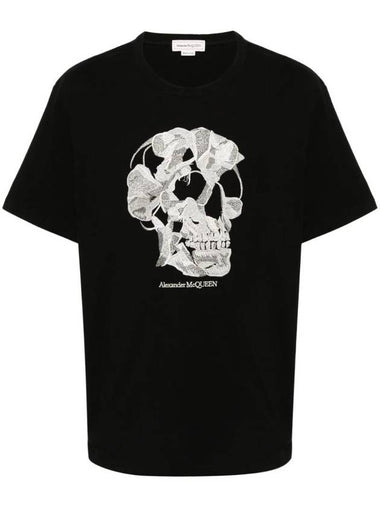 Skull Embroidery Short Sleeve T-Shirt Black - ALEXANDER MCQUEEN - BALAAN 1